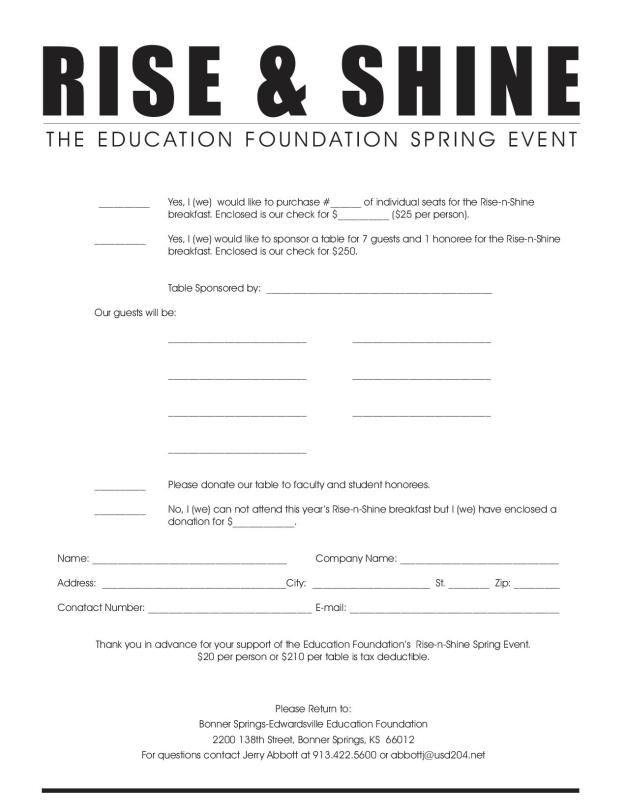 Rise N Shine Order Form
